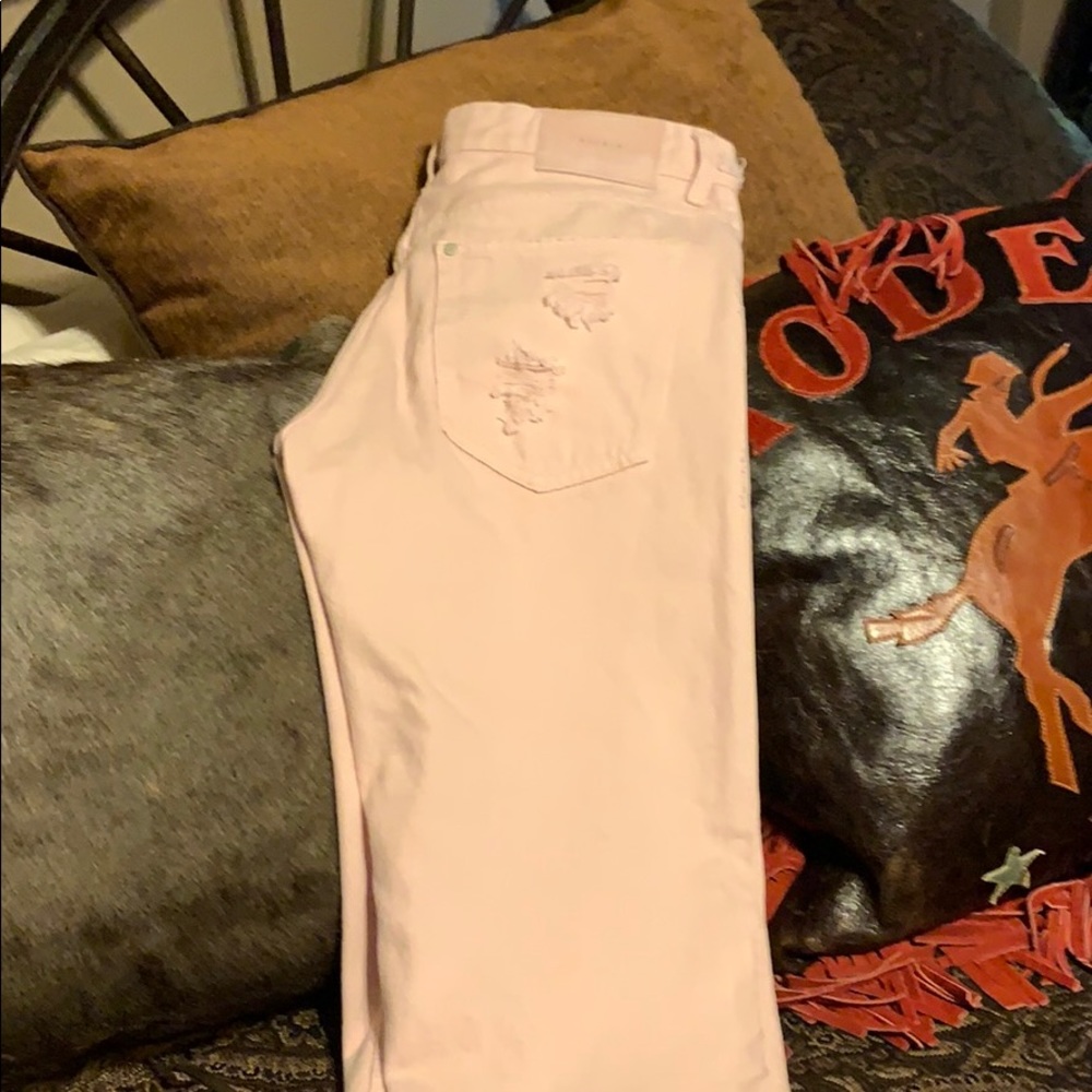 Worn once boyfriend cut pink distressed blue Jean